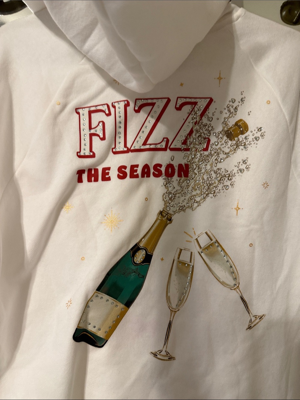 White Hooded Sweatshirt & pant set with Champagne Glass Embroidery - Picture 2 of 5